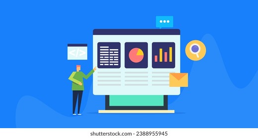 Digital marketing strategy development, business people applying data science for business growth, Website SEO analysis - vector illustration banner