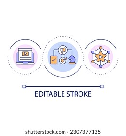 Digital marketing strategy loop concept icon. E commerce approach. Social media content abstract idea thin line illustration. Isolated outline drawing. Editable stroke. Arial font used