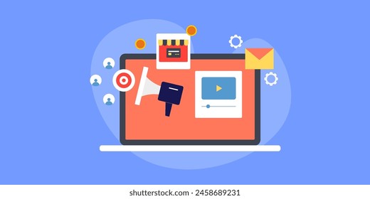 Digital marketing strategy, SEO, email campaign, social media, target advertising, attracting more visitors, inbound marketing - vector illustration banner with icons