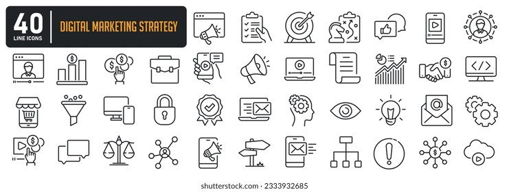 Digital marketing strategy simple minimal thin line icons. Related strategy, marketing, presentation, adsense. Vector illustration.