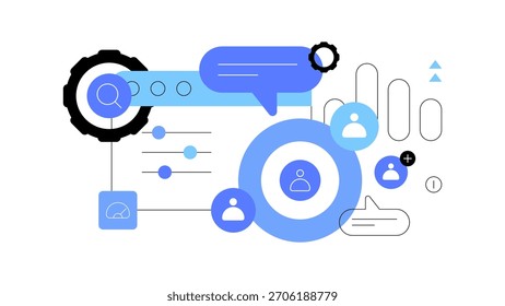 Estrategia y tecnologías de marketing digital. Ilustración plana. Archivo de Vector.