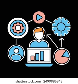 Estrategia de marketing digital Ilustración de Arte vectorial Diseño de iconos, ideal para negocios en línea, marca y proyectos publicitarios. Mejore sus efectos visuales de marketing con este diseño moderno y profesional.