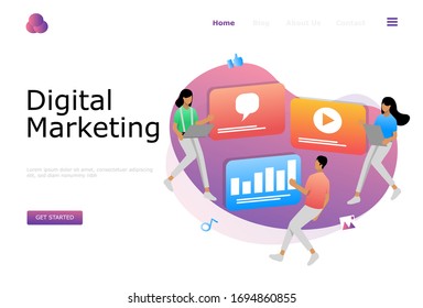 Concepto de ilustración de la estrategia de marketing digital, adecuado para página de inicio web, ui, aplicación móvil, diseño editorial, volante, banner y otras ocasiones relacionadas