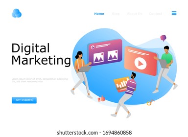 Illustrationskonzept für die digitale Marketingstrategie, geeignet für Web-Landing-Page, i, mobile App, redaktionelle Gestaltung, Flyer, Banner und andere damit verbundene Veranstaltungen