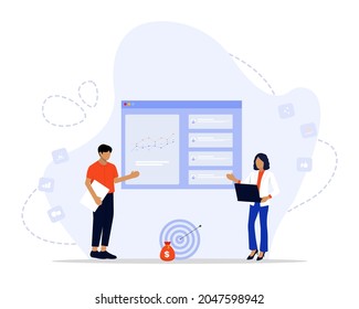 Concepto de Ilustración del vector de estrategia de marketing digital, adecuado para página de inicio web, ui, aplicación móvil, diseño editorial, volante, banner y otras ocasiones relacionadas