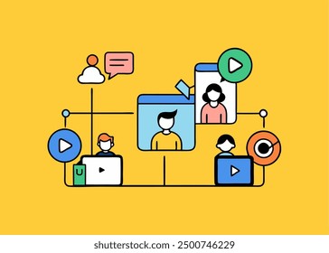Ilustración vectorial de estrategia de marketing digital con un ícono de hombre, ideal para branding, publicidad y optimización SEO. Perfecto para proyectos creativos, modernos y basados en el Web.