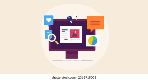 Digital marketing strategy for website, Website marketing analytics, SEO, Social media concept - Vector illustration with icons
