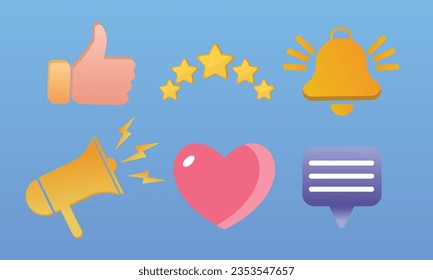 Digital marketing symbol like button, speech bubble, notification bell.on blue background.Vector Design Illustration.