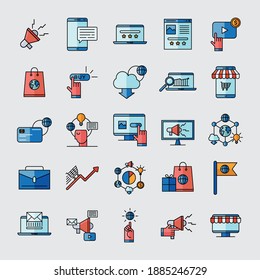 Digital marketing symbol set design, ecommerce and shopping online theme Vector illustration
