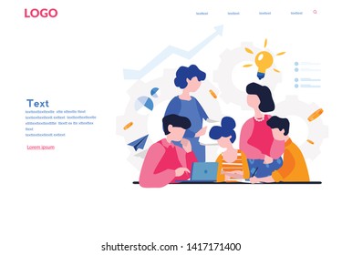 Digital Marketing Team With Laptops Working Together. SEO, Marketing Team Metrics, Marketing Team Lead,  Team Working With Marketing Strategy, Vector Illustration For Web6 Social Media, Print