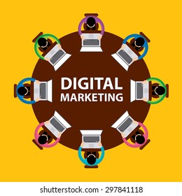 Digital Marketing, Teamwork and brainstorming concept with businessmen seating around table and working