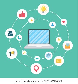 digital marketing tech with laptop vector illustration design