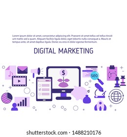 Digital marketing and digital technologies background. Trendy flat design.