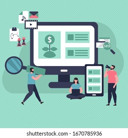 Marketing digital y tecnologías digitales. Diseño moderno y plano.