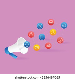 Digital marketing technology campaign isometric flat 3d illustration concept