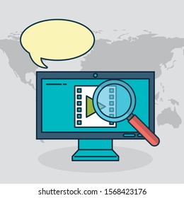 digital marketing technology with desktop vector illustration design