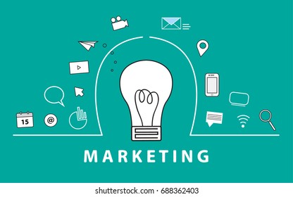 Digital Marketing Technology and Idea design for website flat line vector illustration.