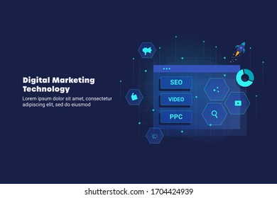 Digital marketing technology, Marketing Innovation, Internet Business, Digital advertising app - conceptual vector illustration