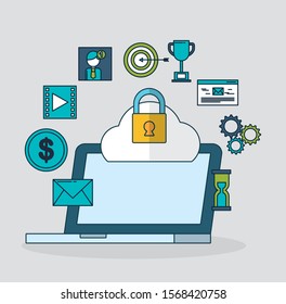 digital marketing technology with laptop vector illustration design