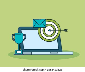 digital marketing technology with laptop vector illustration design