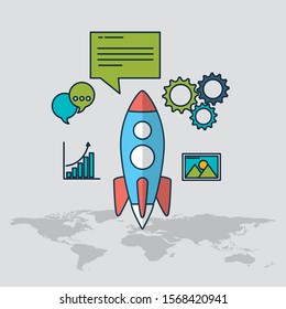 digital marketing technology with rocket launcher vector illustration design