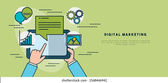 digital marketing technology with tablet vector illustration design