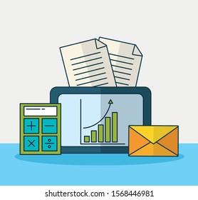 digital marketing technology with tablet vector illustration design