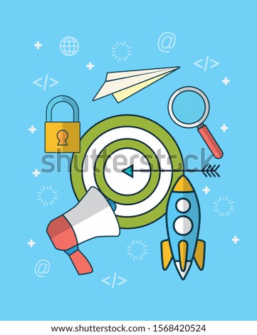 digital marketing technology with target vector illustration design