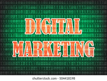 Digital Marketing Text with digital decimal number background 