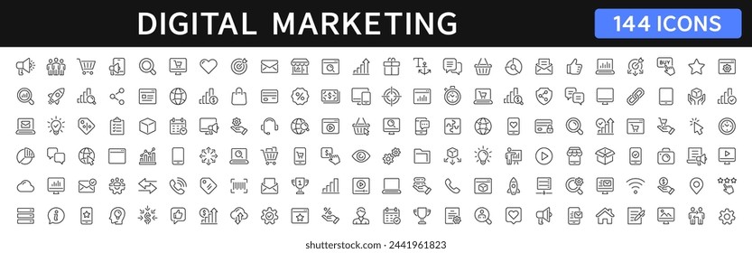 Digital marketing thin line icons. Marketing, seo, website, advertising icon. Vector