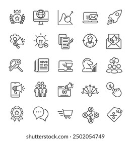 Colección de iconos de línea delgada de marketing digital. Para el diseño de marketing de Sitio web, logotipo, App, Plantilla, ui, etc. Ilustración vectorial.