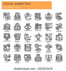 Mercadeo digital , Iconos perfectos en línea delgada y en píxeles
