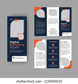 Digital marketing trifold brochure annual report cover, business tri fold corporate brochure cover or flyer design. Leaflet presentation. Catalog with Abstract geometric background. Modern publication