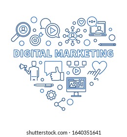 Digital Marketing vector concept blue thin line heart illustration