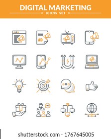Digital Marketing vector Icon set, with dual color and shadow, New and trendy linear pictogram pack. modern vector icon concept for web graphics