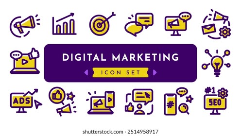 Conjunto de iconos de Vector de marketing digital, paquete de iconos de dos colores