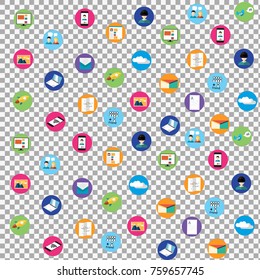 Digital marketing vector icons on transparent background. Social media icons, rocket ship, bird, mail, smart phone, vr. Vector illustration. -stock vector