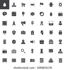 Digital marketing vector icons set, modern solid symbol collection, filled style pictogram pack. Signs, logo illustration. Set includes icons as Notification, Password, Shopping cart, Eye, Idea, Link