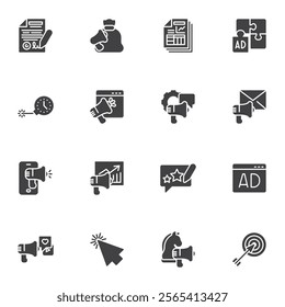 Digital marketing vector icons set, modern solid symbol collection, filled style pictogram pack. Signs, logo illustration. Set includes icons as online advertising, feedback, social media, promotion