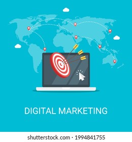 Digital marketing vector illustration background in flat style. Suitable for web banners, social media, postcard, presentation and many more.