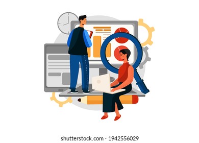 Digital Marketing Vector Illustration concept. People analyzing data, Flat illustration isolated on white background.