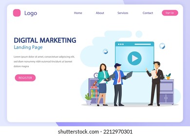 Digital Marketing Vector Illustration Concept , Flat vector template Style Suitable for Web Landing Page, Background.
