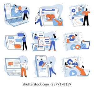 Digital marketing vector illustration. Effective communication is crucial for building strong digital marketing campaigns The digital marketing metaphor portrays online marketing as vast ocean