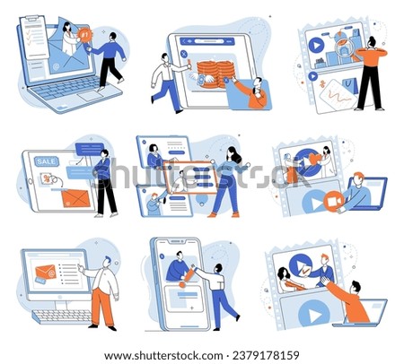 Digital marketing vector illustration. Effective communication is crucial for building strong digital marketing campaigns The digital marketing metaphor portrays online marketing as vast ocean