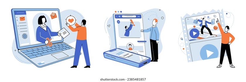 Digital marketing vector illustration. The digital marketing metaphor compares online marketing to vast interconnected web Occupations in digital marketing require deep understanding various