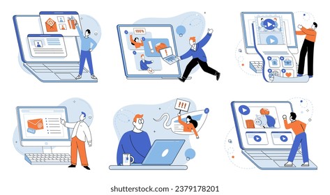 Digital marketing vector illustration. Occupations in digital marketing require deep understanding various commercial aspects Trade and commerce are greatly influenced by digital marketing strategies