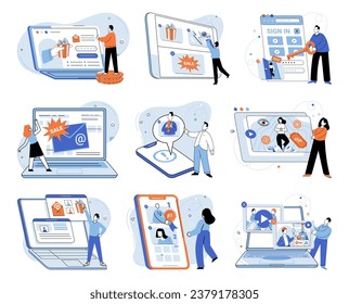 Digital marketing vector illustration. Digital marketing plays pivotal role in driving online commerce and sales Advertising through social media channels is popular digital marketing strategy
