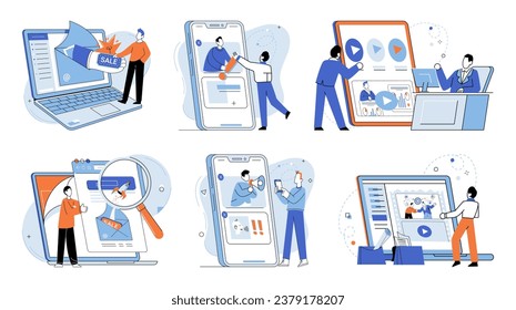 Digital marketing vector illustration. Digital marketing services offer businesses comprehensive strategies for online success Shopping online has revolutionized way consumers engage in commerce