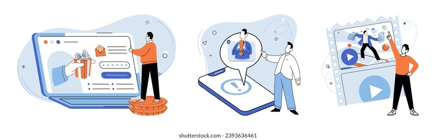 Digital marketing vector illustration. Digital marketing services provide businesses with comprehensive strategies and support Shopping online offers convenience and accessibility for modern consumers