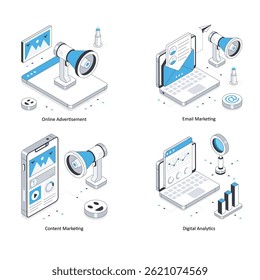 Digital Marketing vector Isometric Illustration. Eps 10 File Set 4